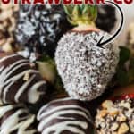 chocolate covered strawberries with text overlay