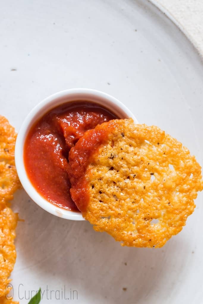 crisps with sauce on white plate