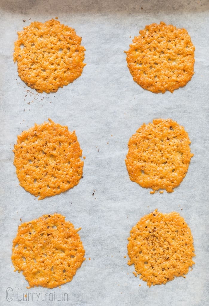 baked parmesan crisps on baking tray