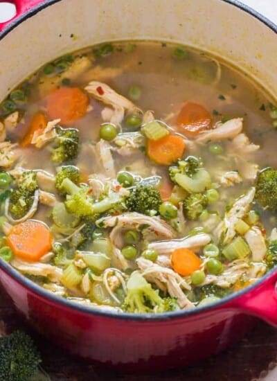 chicken detox soup in soup pot