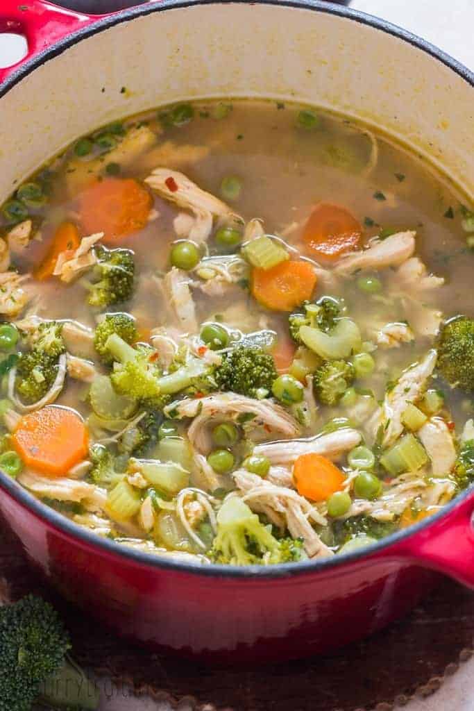 chicken detox soup in soup pot