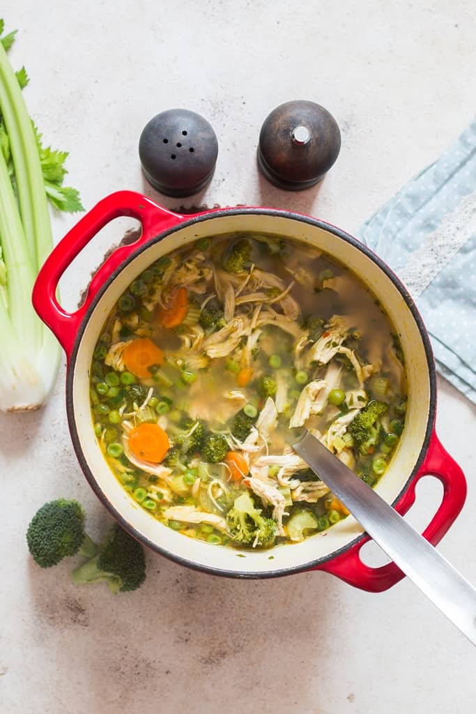 chicken detox soup in soup pot