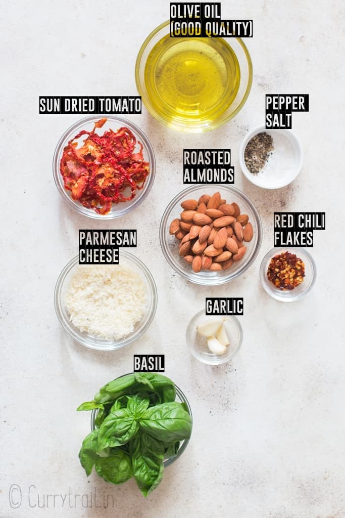 ingredients for sun dried tomato pesto sauce