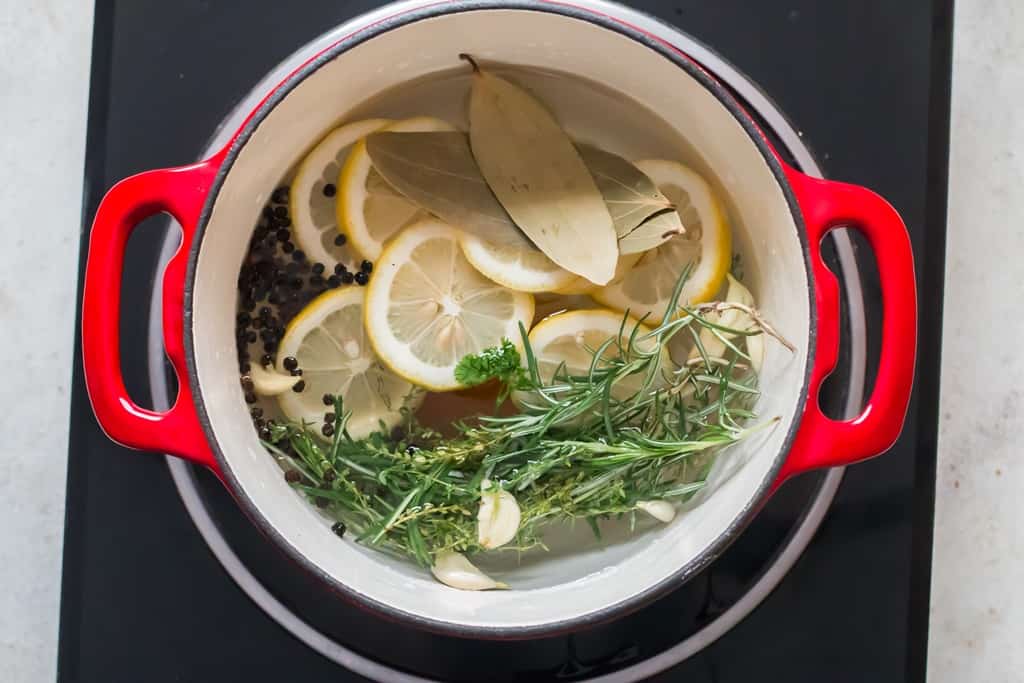 making chicken brine in large pot