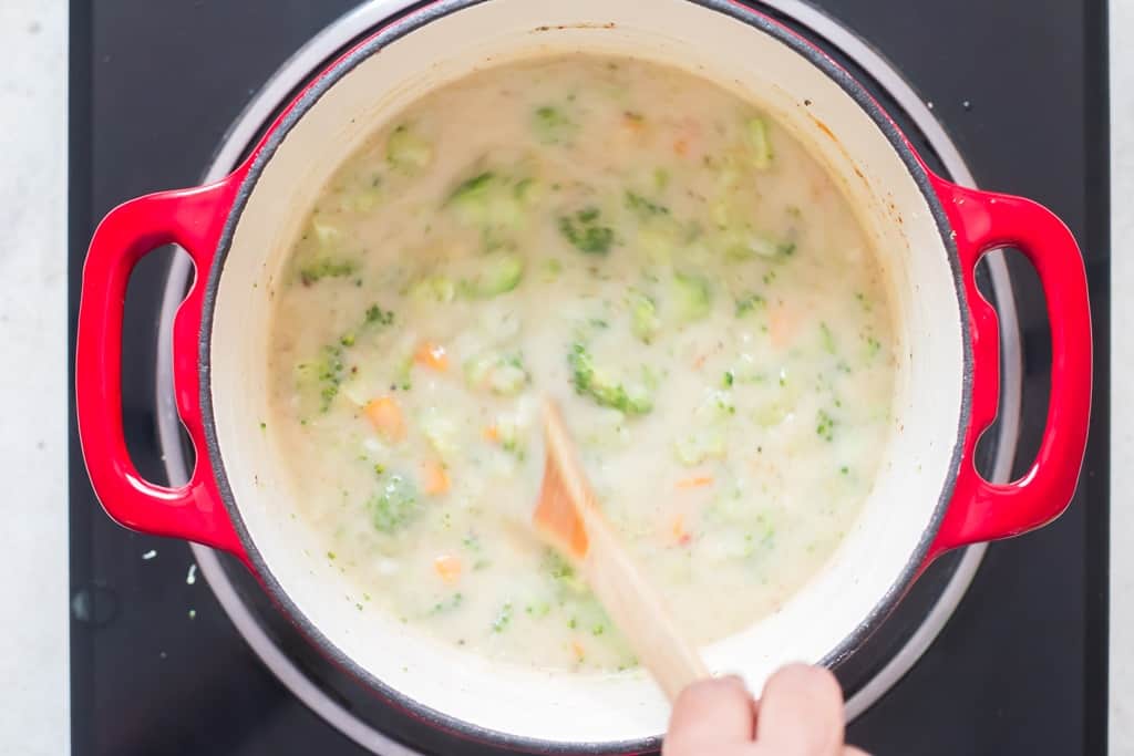 making broccoli cheddar soup recipe