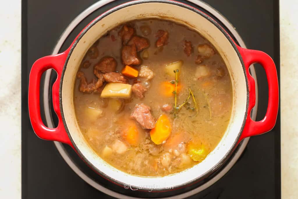 carrot, potato, and wine added to the stew.