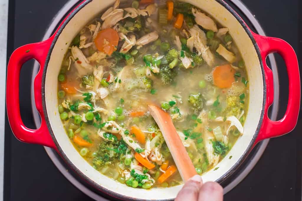 chicken detox soup in soup pot