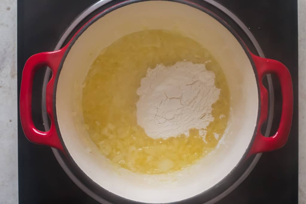 cooking flour in butter to make roux