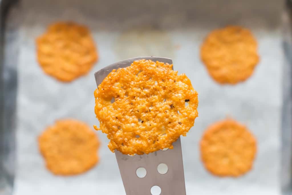 spatula with parmesan crisps