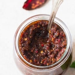 sun dried tomato pesto in glass jar