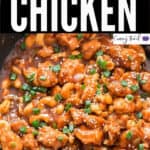 easy cashew chicken made in wok with text
