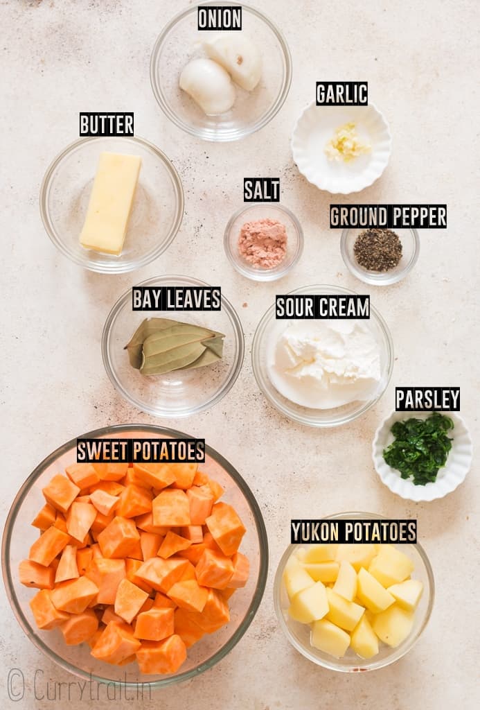 all ingredients needed to make mashed sweet potatoes