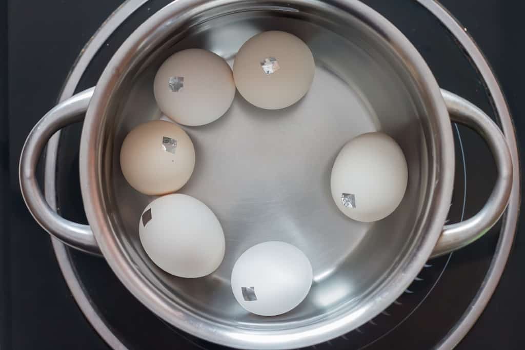 eggs in boiling water to make hard-boiled eggs.