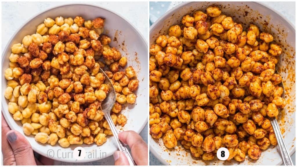 seasoning chickpeas with spices.