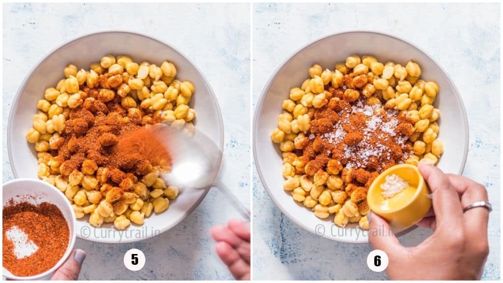 adding spices to the chickpeas.