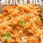 Mexican rice made in instant pot with text overlay