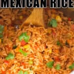 fluffy perfect Mexican rice cooked in instant pot with text overlay