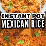 fluffy perfect Mexican rice cooked in instant pot with text overlay