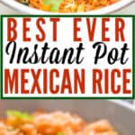 instant pot Mexican rice garnished with cilantro with text overlay
