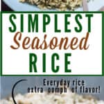 homemade seasoned rice in ceramic bowl with text overlay