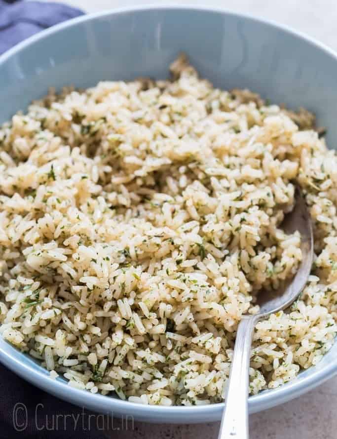 seasoned rice served in ceramic bowl