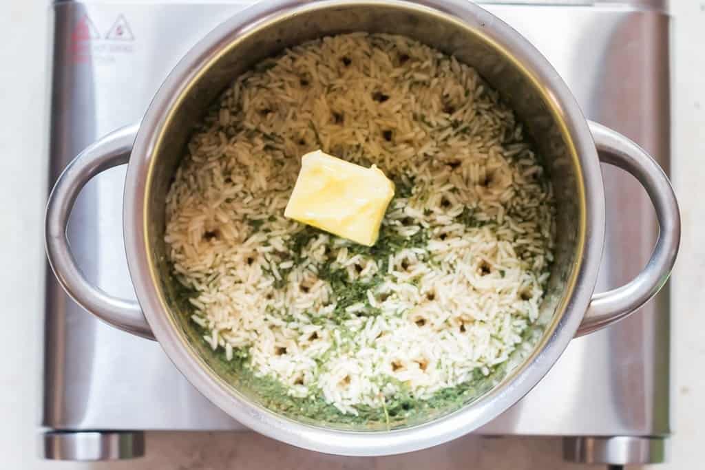 butter added to seasoned rice