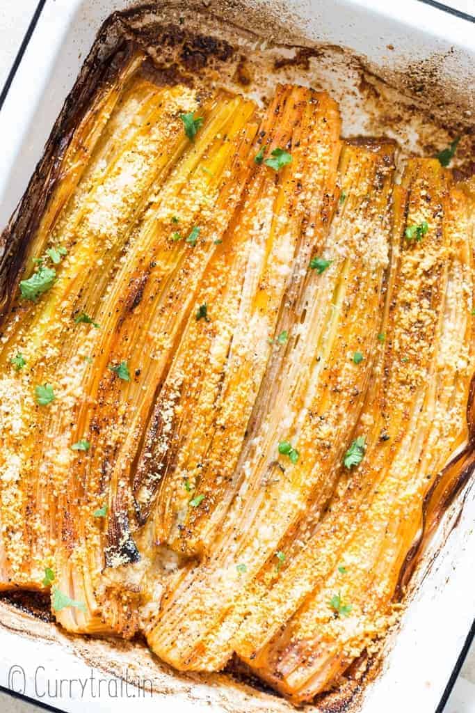oven roasted leeks with Parmesan cheese