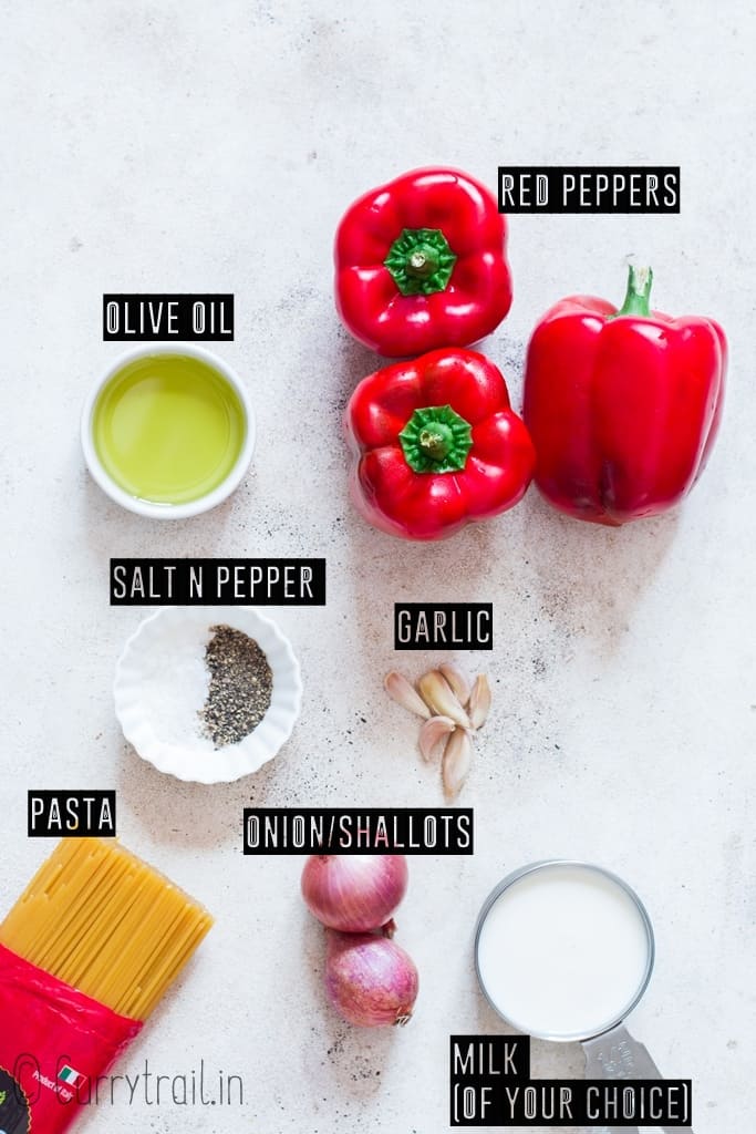 ingredients for roasted red pepper pasta