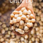 spatula with chickpeas cooked in instant pot with text