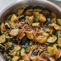 healthy zucchini stir fry made in skillet
