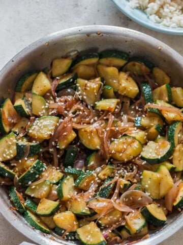 healthy zucchini stir fry made in skillet
