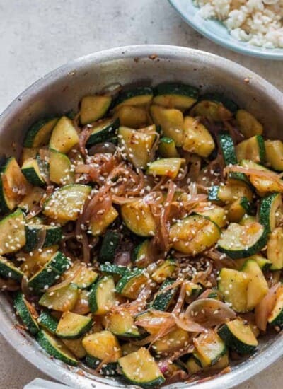 healthy zucchini stir fry made in skillet