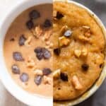 before after banana mug cake collage