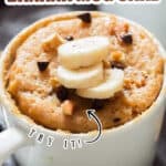 1 minute microwave banana mug cake with text overlay