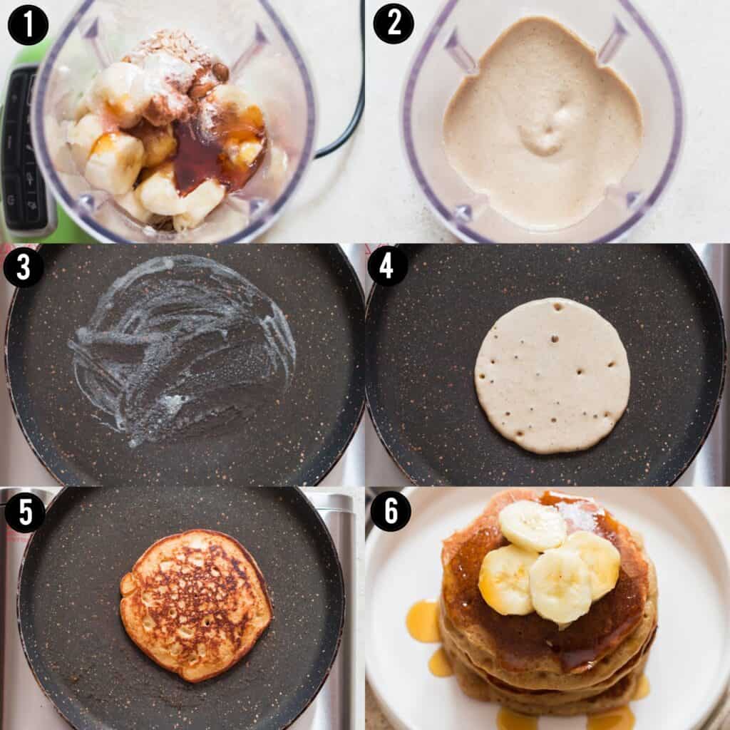 step by step pictorial of blender banana oatmeal pancakes