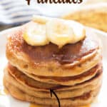 easy banana oatmeal pancake made in a blender with text overlay