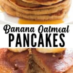 easy banana oatmeal pancake made in a blender with text overlay