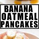 easy banana oatmeal pancake made in a blender with text overlay