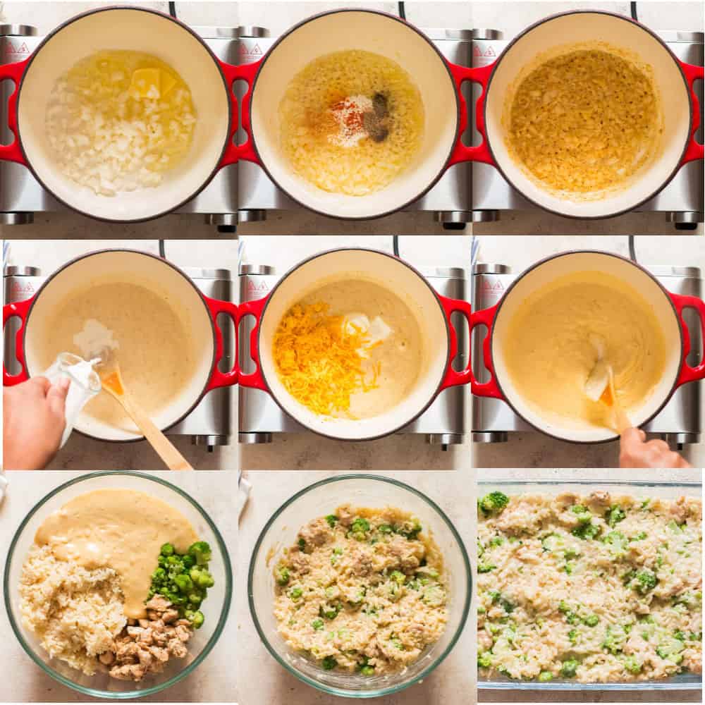 step by step pictorial instructions of chicken broccoli rice casserole