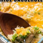 chicken and broccoli rice casserole with text