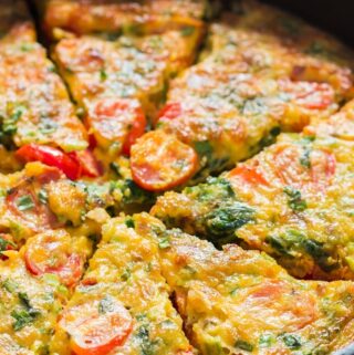 slices of egg frittata baked in cast iron pan