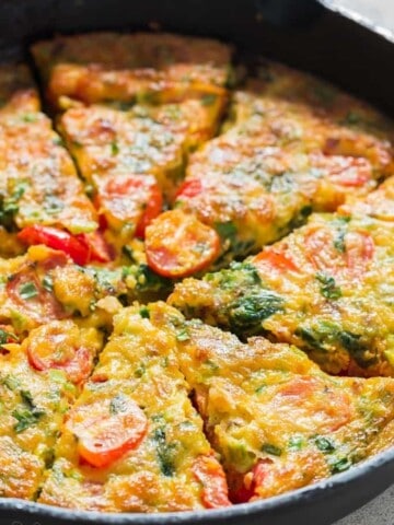 slices of egg frittata baked in cast iron pan