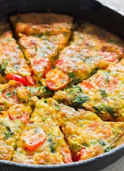 slices of egg frittata baked in cast iron pan