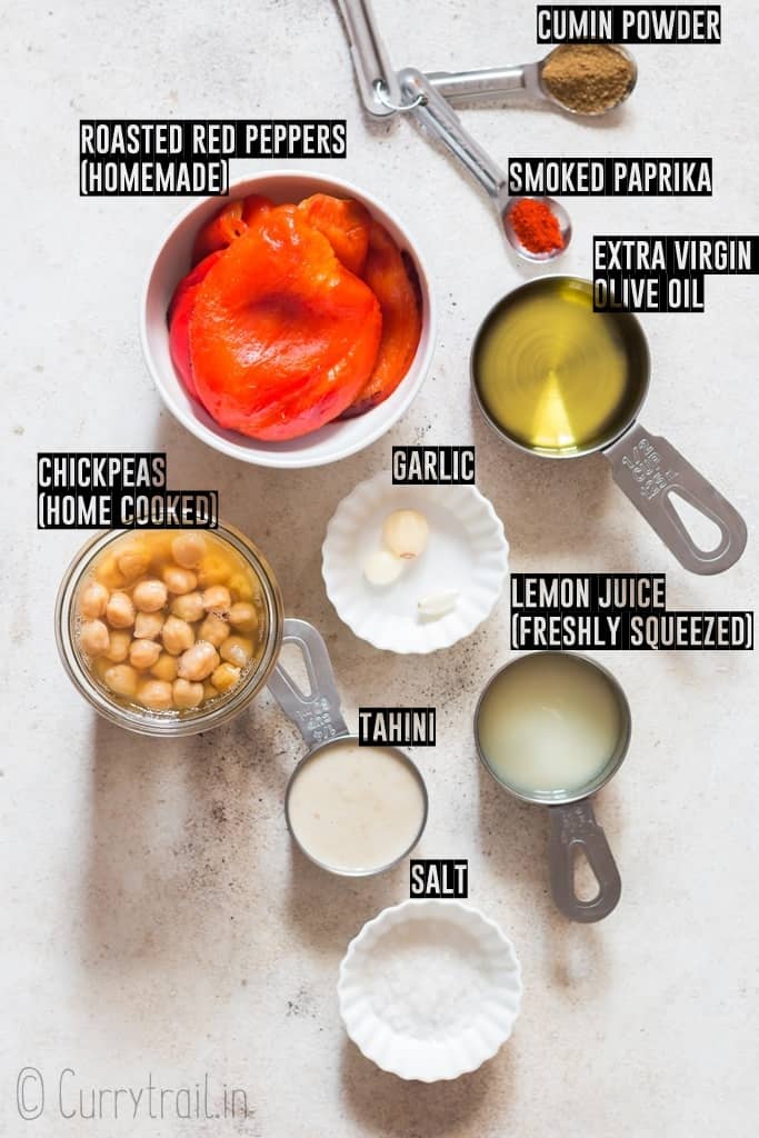 ingredients for roasted red pepper hummus