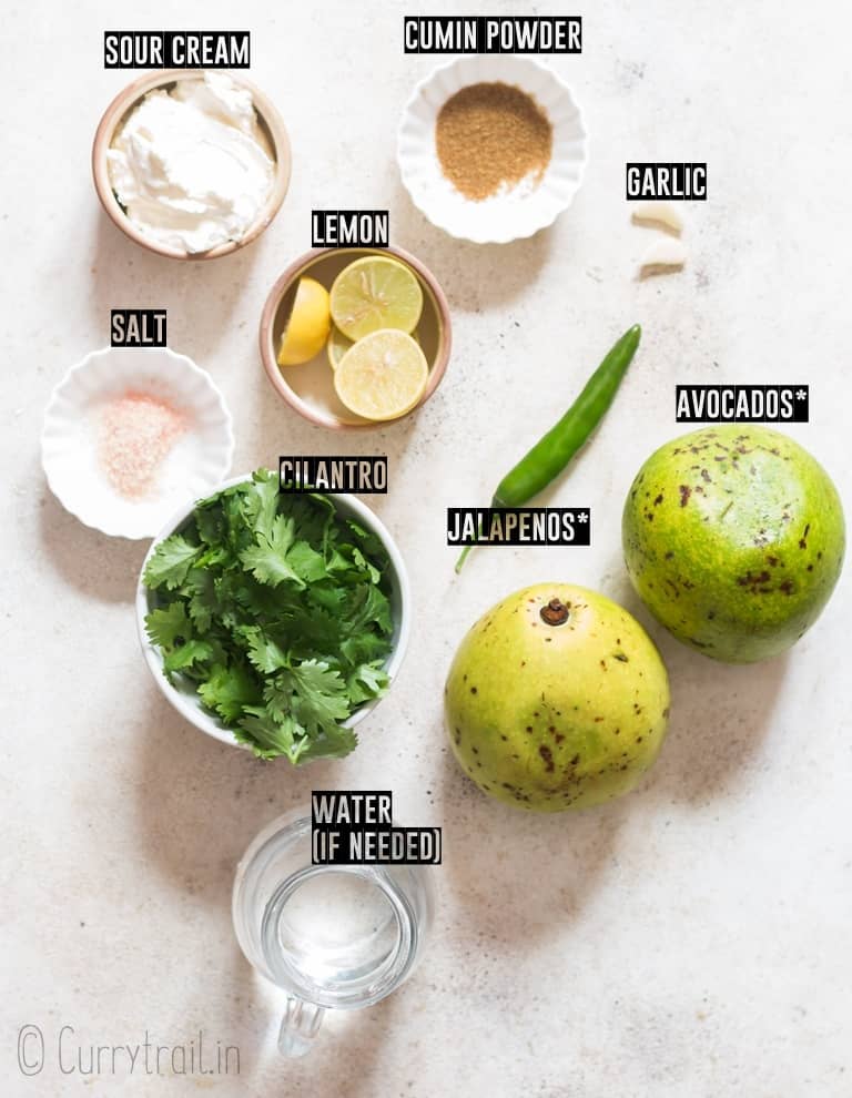 ingredients for creamy avocado dip