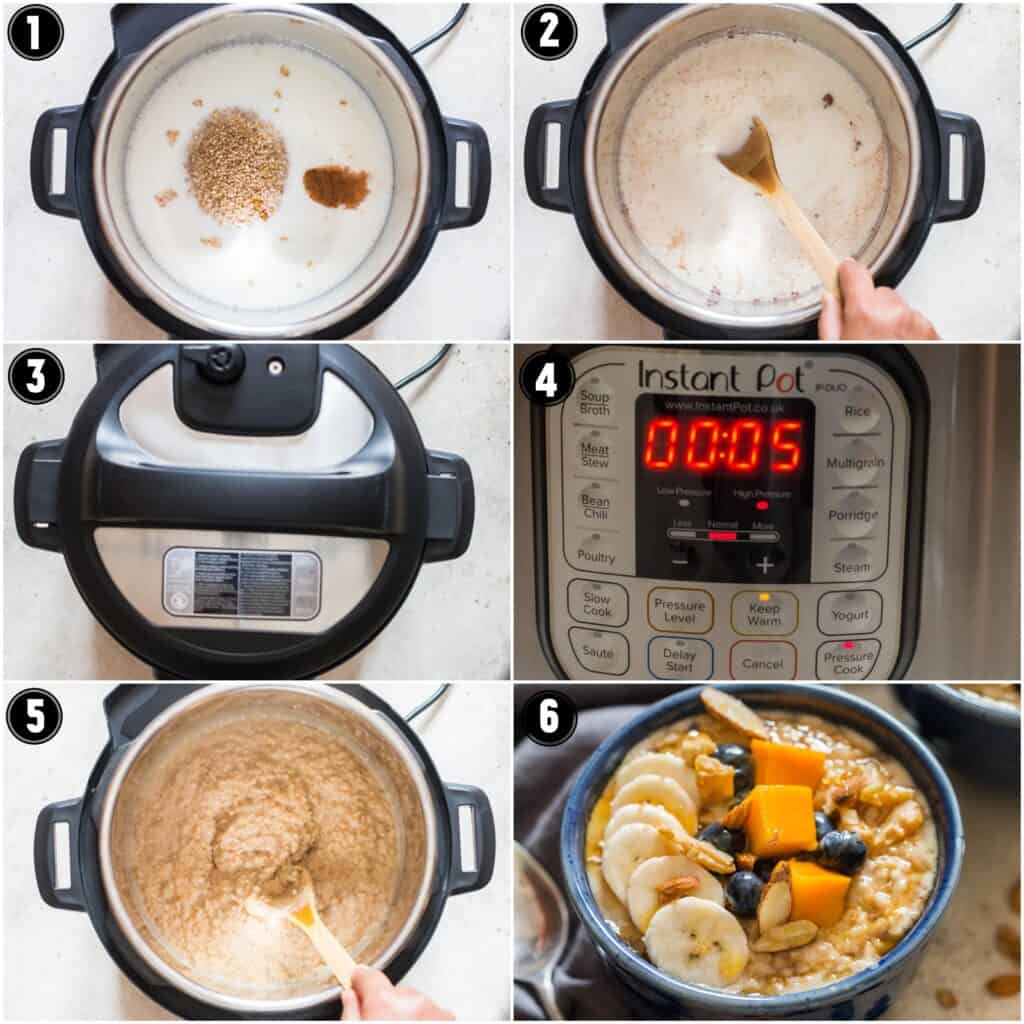 instant pot steel cut oats step by step pictures collage