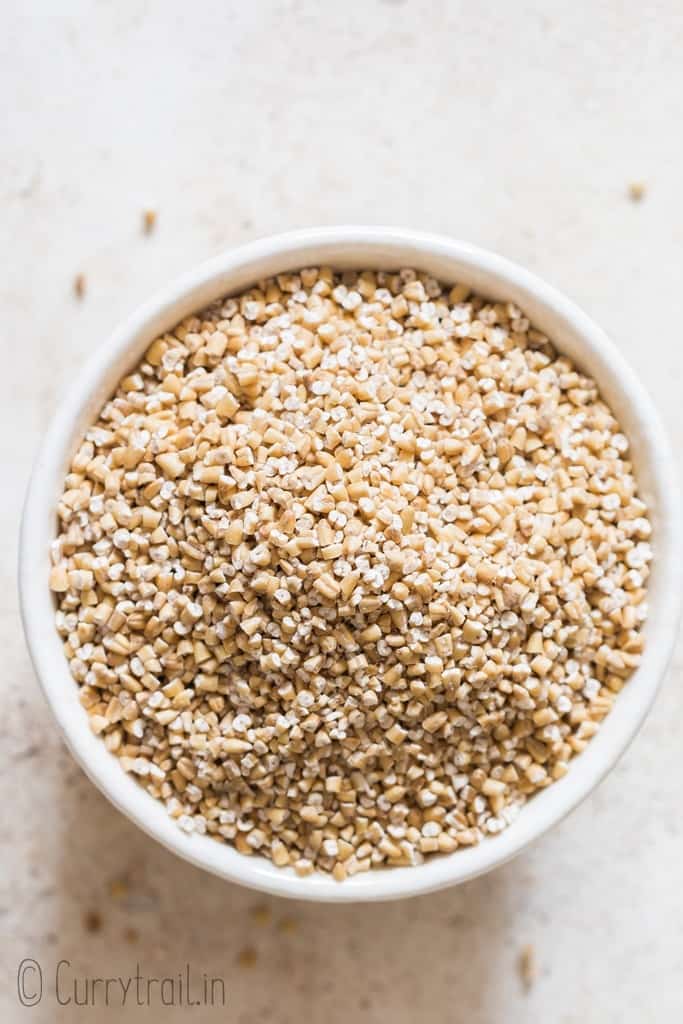 steel cut oats in ceramic bowl