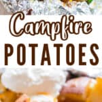 campfire cheesy foil pack potatoes with sour cream and text overlay
