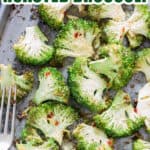 roasting broccoli in oven with garlic Parmesan with text