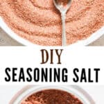 DIY homemade seasoning salt stored in glass jar with text